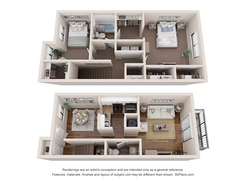 Floor plan for 2 beds, 1.5 baths, 1095 sqft